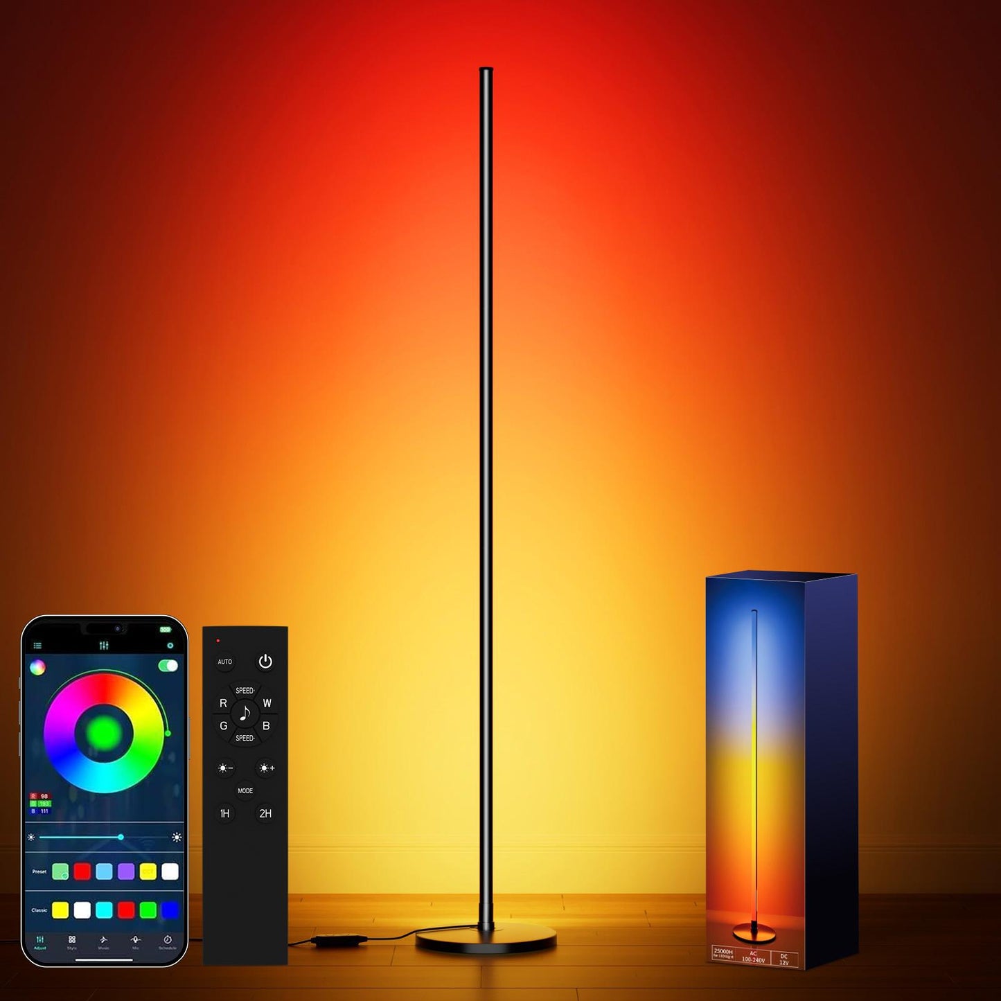 Dimmable Floor Standing Tall Lamp, 12W Led Bulb with Lampshade, Foot Switch, Remote Custom Color Temperature Pole for Bedroom, Office, Kids & Living Room, Black